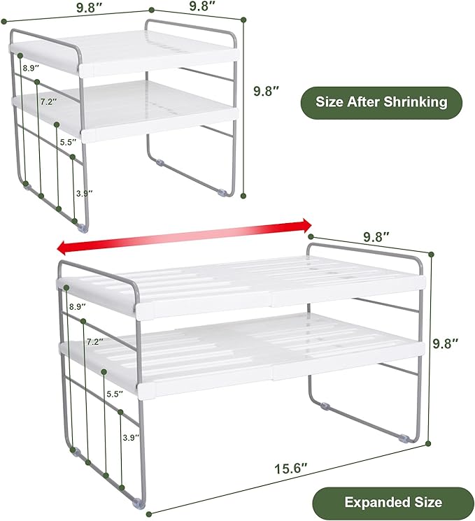 2 Pack Expandable Kitchen Wrap Organizer Rack, Height & Width Adjustable Aluminum Foil and Plastic Wrap Organizer for Pantry, Cabinet Food Wrap Organization and Storage - (3 Tier 9.8 to 15.6"L)