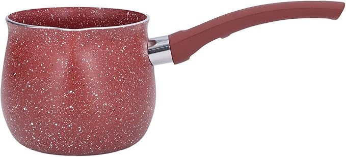 Milk Pan, 10cm Dia Nonstick Saucepan with Pour Spouts Aluminum Alloy Sauce Pan Enameled Inside Coating Small Soup Pot with Single Handle for Coffee Butter Chocolate (Red)