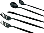 JASHII 18/10 Stainless Steel 5-Piece Matte Black Flatware Set,Dinner Knife Fork Salad Fork Dessert Spoon, Service for 1, Luxury Silverware Cutlery Utensil Sets