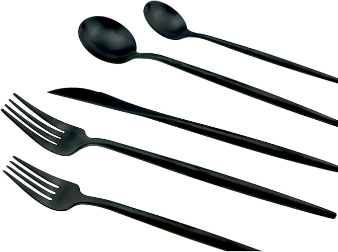 JASHII 18/10 Stainless Steel 20-Piece Matte Black Flatware Set,Dinner Knife Fork Salad Fork Dessert Spoon, Service for 4, Luxury Silverware Cutlery Utensil Sets