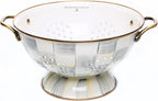 MACKENZIE-CHILDS Enamel Colander, Decorative Kitchen Strainer, Large, Gray-and-White Sterling Check