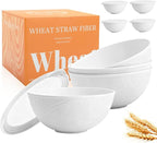 Wheat Straw Bowls Set 40 OZ, Unbreakable Bowls with Dust-Proof Lids Set of 4, Microwave & Dishwasher Safe, Alternative Reusable Plastic Bowl for Cereal, Soup, Salad and Ramen, White