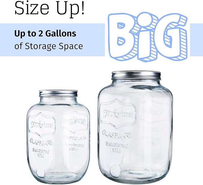 Diamond Star 2 Gallons Mason Jar with Aluminum Lids, Large Glass Wide Mouth Canning Food Storage Containers for Kitchen Canning Cereal, Pasta, Sugar, Beans, Spice, Preserves, Dog Treat