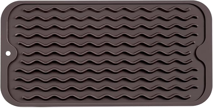 Silicone Dish Drying Mat for Multiple Usage,Easy clean,Eco-friendly,Heat-resistant Silicone Mat for Kitchen Counter or Sink,Refrigerator or Drawer Liner Coffee S 12 inches x 6 inches