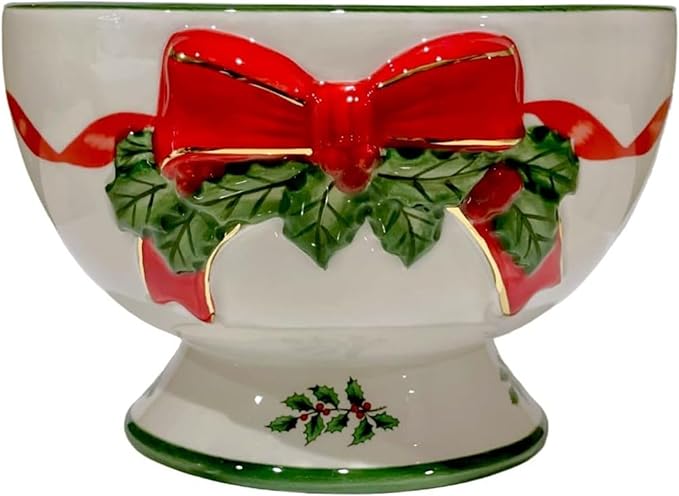 Spode Christmas Tree 6-Inch Ribbon Nut Bowl - Decorative Serving Bowl for Candies, Nuts, Desserts - Ideal for Holiday Entertaining & Festive Table Decor - Earthenware with Iconic Christmas Tree Design