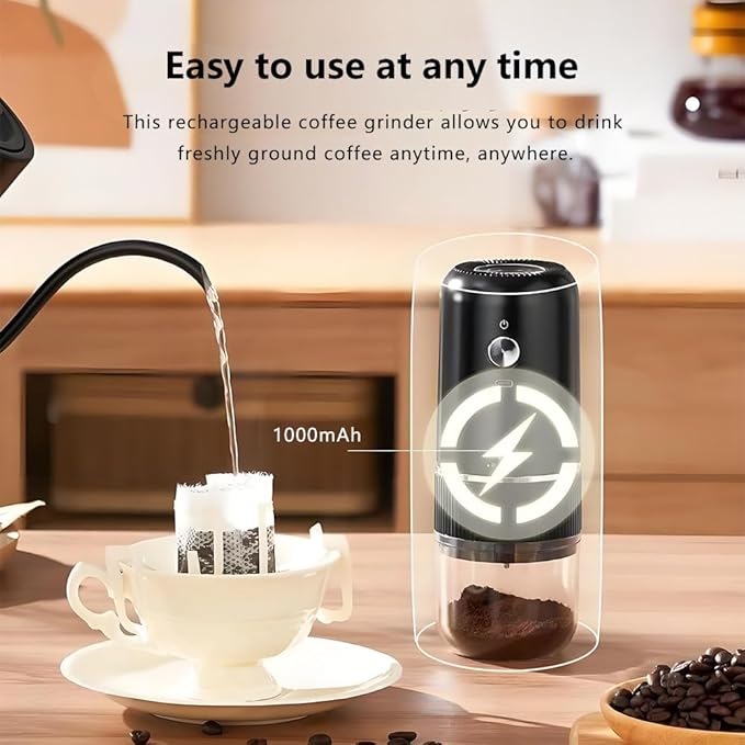 Portable Electric Coffee Grinder Portable USB-C Rechargeable - Compact & Lightweight for Travel, Camping, Home Use, Black/White Design (60, Black, one size fits all)