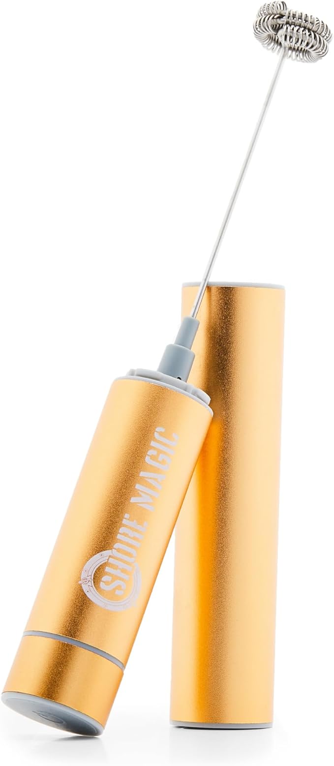 Shore Magic Premium Stainless Steel Handheld Milk Frother – Battery Operated Mini Blender/Whisk – Creates Rich, Creamy Froth for Lattes, Cappuccinos & Cold Drinks