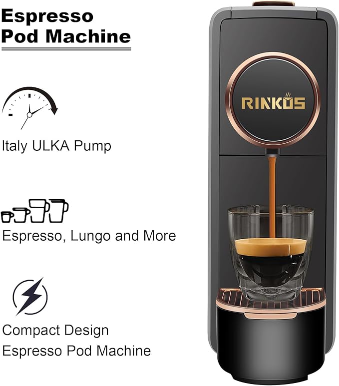 Black Espresso Machine for Nespresso Compatible Capsule, Single Serve Coffee Maker Programmable for Espresso Pods, Premium Italian 20 Bar High Pressure Pump ，Mini Coffee and Espresso Machine
