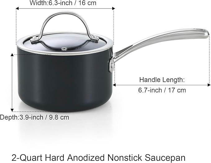 Cooks Standard 2-Quart Hard Anodized Nonstick Saucepan with Lid, Black