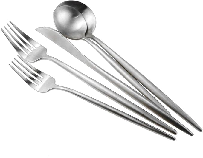 Gugrida 20-Piece 18/10 Stainless Steel Flatware Silverware, Luxury Dinnerware Set Travel Cutlery Tableware Include Knife Fork Spoon Service for 4,Healthy & Eco-Friendly Dishwasher Safe (Silver Matte)