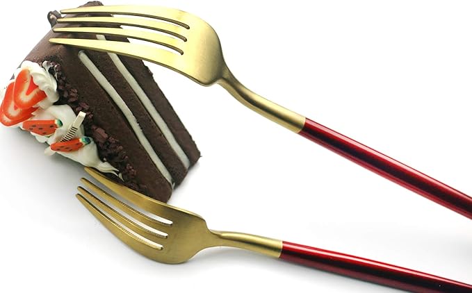 Gugrida Red Gold Flatware, Royal 20 Pieces Matte White Handle 18/10 Stainless Steel Tableware Sets for 4 Including Forks Spoons Knives, Camping Silverware Travel Utensils Set Cutlery (Red Gold)