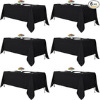 Fitable Black Rectangle Tablecloths for 6 Foot Tables, 6 Pack - 70 x 108 Inches - Stain Resistant and Washable Table Clothes, Polyester Fabric Table Covers for Wedding, Party, Banquet, Buffect