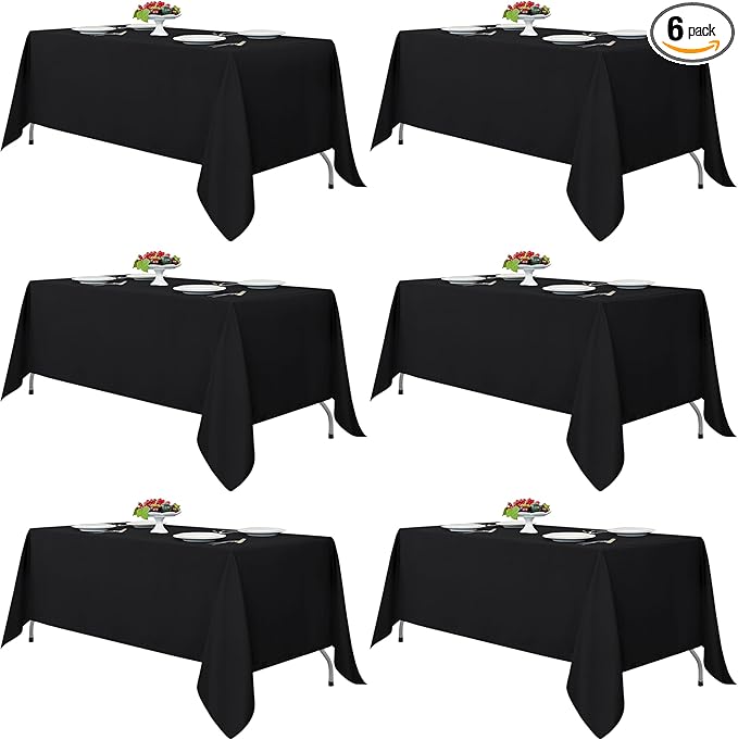 Fitable Black Tablecloths for Rectangle Tables, 6 Pack - 70 x 120 Inches - Reusable and Washable Table Clothes for 6-8 Ft Tables, Polyester Fabric Table Covers for Wedding, Party, Banquet