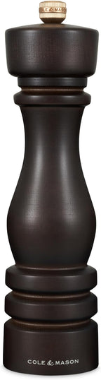 Cole & Mason London Refillable Spice Mill - Kitchen & Home Accessory - Table Black Pepper Grinder - Pepper Mill with Carbon Steel Mechanism - 8", Chocolate Wood