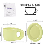 Koythin Ceramic Coffee Chubby Mug Saucer Set, Creative Cute Fat Handle Cup with Saucer for Office and Home, Dishwasher and Microwave Safe, 10 oz for Latte Tea Milk (Green)
