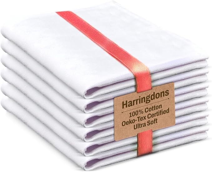 Premium Kitchen Towel (28”x20”, 6 Pack) 100% Cotton Dish Towels Cloths Large Hand Towels Tea Towels for Kitchen with Hanging Loop, Reusable Cleaning Cloths, Fast Dry Lint Free Linen | Pure White