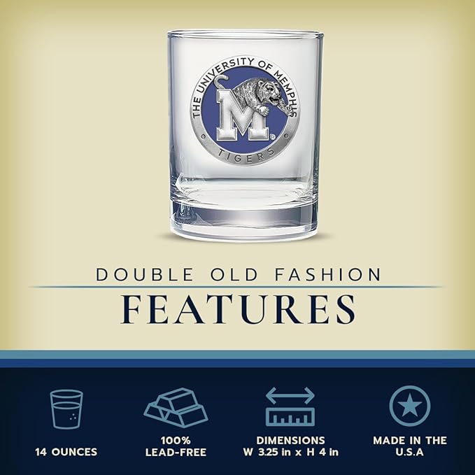 Heritage Pewter Memphis Double Old Fashion | Double Rocks Glass 14 OZ for Liquor | Expertly Crafted Pewter Glass