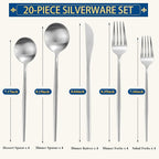 Silverware Set for 4, 20 Piece Flatware Set, Cutlery Tableware set Include Spoons And Forks Set, Stainless Steel Utensil Set, Matte polished Finish, Dishwasher Safe