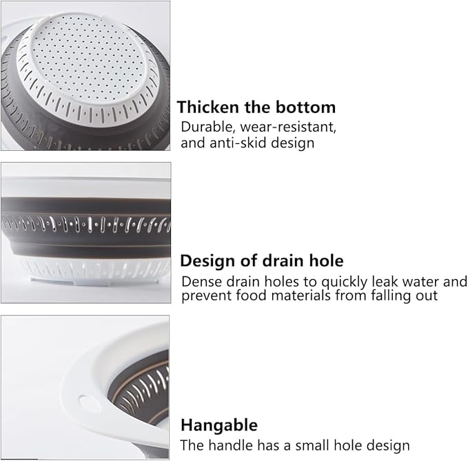 LogFaadCoi 3 Pcs Collapsible Colander and Strainer,Silicone Strainer Colanders & Food Strainers,for Vegetable and Fruit, Kitchen Essentials, white