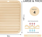 QPIX DIGITAL 4 Pack Silicone Trivets for Hot Dishes, Large & Heat Resistant Silicone Pot Holder Hot Pads for Kitchen, 9x12 Beige Silicone Trivet Mat for Hot Pots and Pans, Jar Opener, Drying Mat