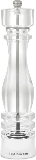 Cole & Mason London Refillable Spice Mill - Kitchen & Home Accessory - Table Black Pepper Grinder - Pepper Mill with Carbon Steel Mechanism - 12", Acrylic