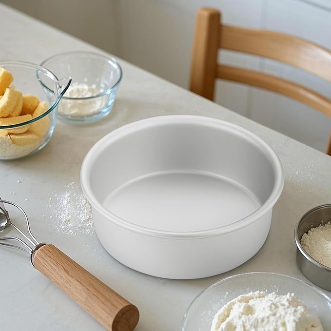 CURTA 7 Inch Round Cake Pan, 7x3 inch 2 Set Anodized Aluminum Round Baking Pan, Small Cake Pan Non-Toxic & Heavy Duty, Deep Side, Easy Clean & Dishwasher Safe