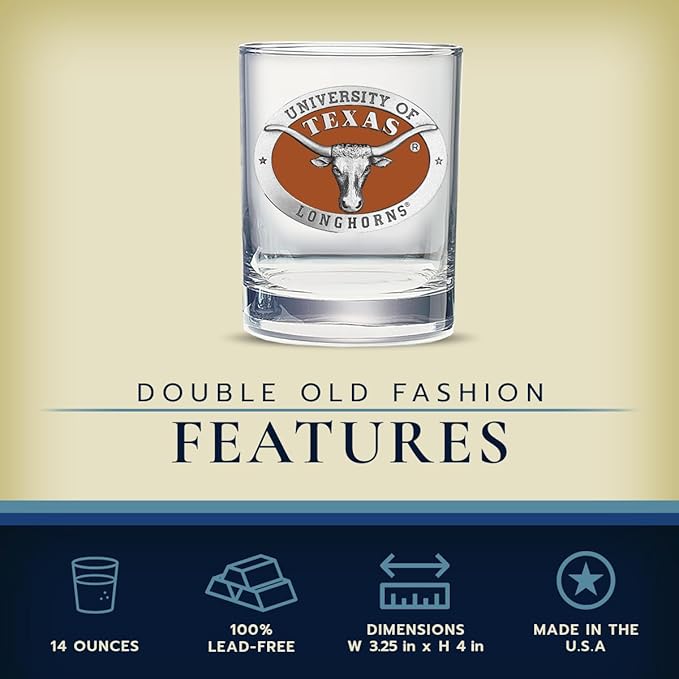 Heritage Pewter Texas Longhorns Double Old Fashion | Double Rocks Glass 14 OZ for Liquor | Expertly Crafted Pewter Glass