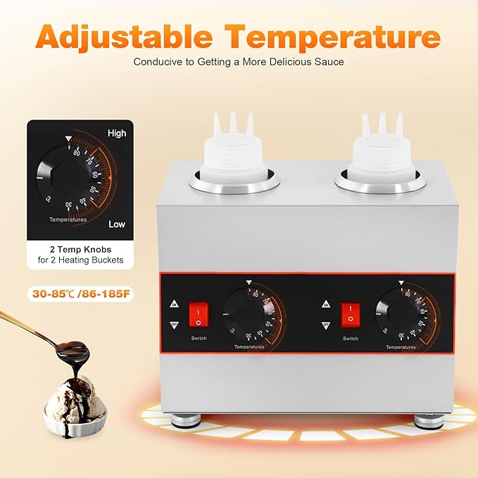 Electric Cheese Sauce Warmer 2 Bottles Commercial Sauce Warmer 110V Chocolate Sauce Warmer Toppings Bottle Warmer Adjustable Temperature