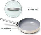 Caraway Nonstick Ceramic Mini Fry Pan With Glass Lid (1.05 qt, 8") - Non Toxic, PTFE & PFOA Free - Oven Safe & Compatible with All Stovetops (Gas, Electric & Induction) - Cream