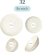 Stoneware Dinnerware Set for 8 People HYGGE 32-Piece - Elegant Scandi Design - Premium Dish Set - Bowl and Plate Set - Tableware for 8 People in a Ribbed Design - Pure Living in Beige