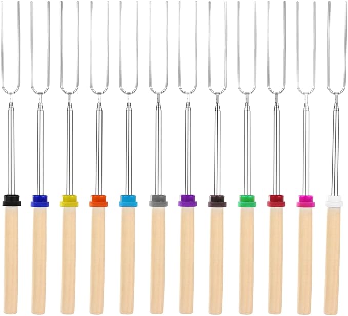24 PCS Marshmallow Roasting Sticks, Telescoping Smores Sticks for Open Fire Pit, 32 Inch Long Marshmallow Toasting Barbecue Forks Smores Skewers for Campfire Camping Hotdog Hot Dog Bonfire Grill