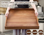 Extra Large Square Wood Tray, Generously 22" Acacia Serving Trays for Large Ottoman Coffee Table, Giant Square Shape Sofa Tray with Handles, Kitchen Organizer Storage Trays Huge Counter Serveware