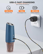 AmuseWit Gravity Electric Salt and Pepper Grinder Set [White Light] USB Rechargeable Automatic Pepper and Salt Mills,Adjustable Coarseness,One-Handed Operation, Misty Blue