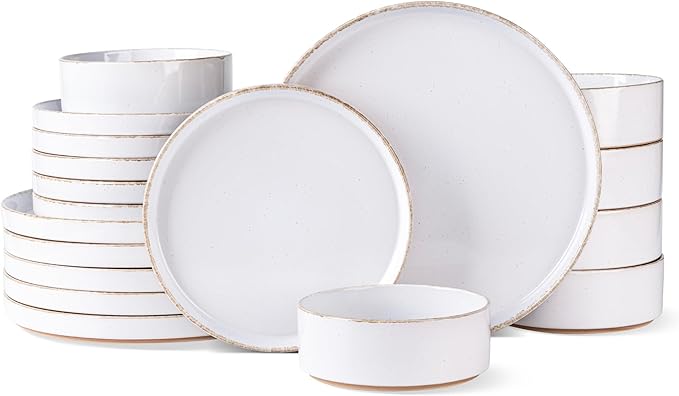 AmorArc Ceramic Dinnerware Sets for 8, 24 Pieces Handpainted Plates and Bowls Set with Rustic Terracotta Underside, Scratch Resistant Stoneware Dishes Set, Dishwasher & Microwave Safe