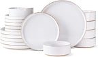 AmorArc Ceramic Dinnerware Sets for 6, 18 Pieces Handpainted Plates and Bowls Set with Rustic Terracotta Underside, Scratch Resistant Stoneware Dishes Set, Dishwasher & Microwave Safe