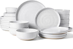 Stoneware Dinnerware Sets, Plate and Bowl Sets for 8, 24 Pieces Spiral Flared Dishware Set with Speckles & Reactive Glaze - Microwave and Dishwasher Safe Tableware, White