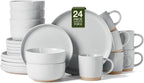 Famiware Milkyway Stoneware Dinnerware Sets with Mugs, Service for 6 (24 Pieces), Plates and Bowls Sets -Scratch Resistant, Microwave and Dishwasher Safe Dishes Set, Light Gray