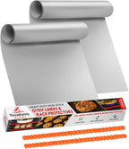Oven Liners for Bottom of Oven Silver (2-pack) Bundled with Rack Shield (2-pack) - Large Mat for Bottom of Stove (17"x 25") and 14" Orange Range Guards for Racks - Reusable & Heat Resistant