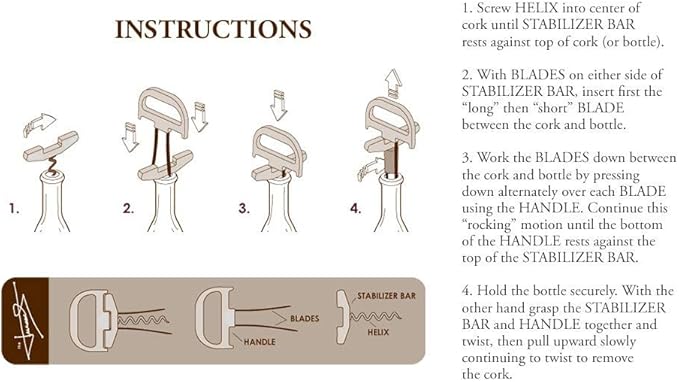 The Durand® two part device to successfully remove older and fragile wine corks whole and intact.