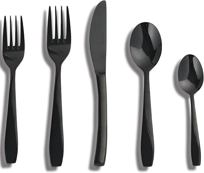 Black 30 Piece Silverware Set,Stainless Steel Flatware Set for 6,18/0 Rust-Proof Cutlery Set with Forks & Spoons,Mirror Polished Dishwasher Safe - Heavy Duty Tableware for Home & Dining