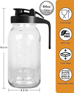 2 Pack (64oz) Glass Mason Jar Pitcher with Lid and Spout Wide Mouth, 2 Quart Leakproof Water Jug for Sun Tea, Iced Coffee, Milk Storage, Juice, Black