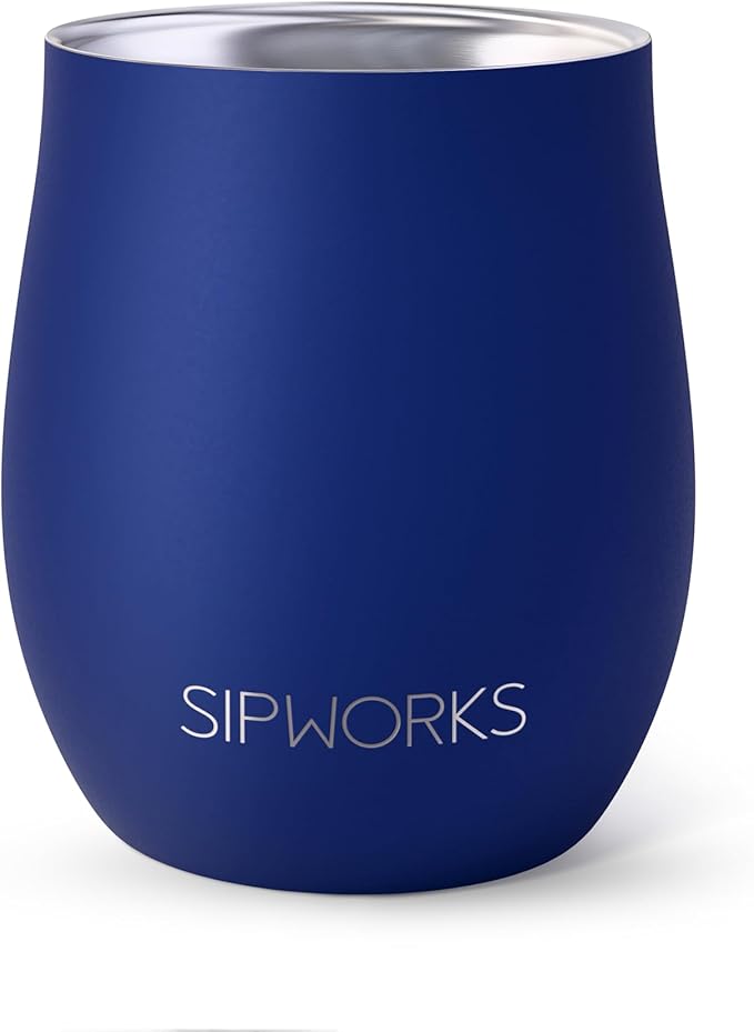 Sipworks Insulated Whiskey Tumbler - 8 oz Stainless Steel Bourbon Lowball Tumbler with Double Walled Vacuum Insulation - Spill Resistant Cocktail Nosing Glass Mug | Travel & Parties - Azure