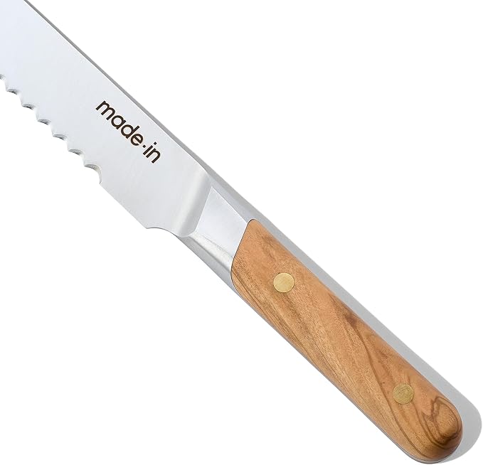 Made In Cookware - 9" Inch Bread Knife - Crafted in France - Full Tang With Olive Wood Handle