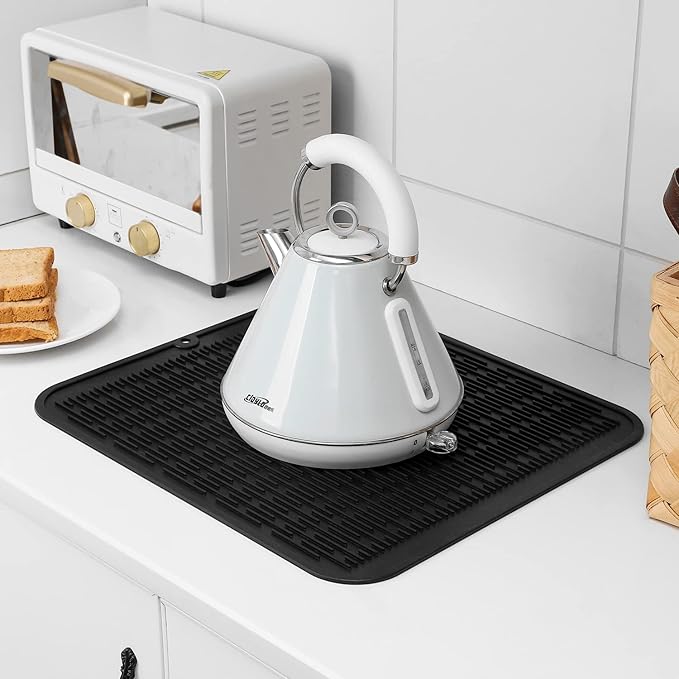 Silicone Dish Drying Mat for Multiple Usage,Easy clean,Eco-friendly,Heat-resistant Silicone Mat for Kitchen Counter or Sink,Refrigerator or Drawer Liner Black 2XL 24 inches x 18 inches