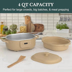 4 Quart Programmable Slow Cooker with Flexible Easy Programming, 8-in-1 Claypot Multi Cooker, Removable Crock, Nonstick, Oven Safe Pot to 450°F, Brown