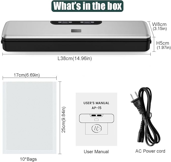 Food Vacuum Sealer Machine Compact Design 100 Times Consecutive Works 5 Food Modes Dry&Moist Multi-Functional Vacuum Sealing Saver Storage with 10 Vacuum Seal Bags