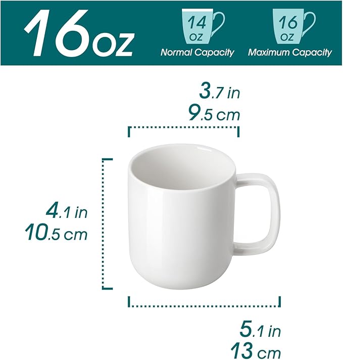 vancasso Porcelain Coffee Mugs Set, 16 oz Ceramic Coffee Cups for Americano Hot Tea Iced Coffee Cold Brew Cocoa Milk Mugs Set of 6, Dishwasher & Microwave Safe, White