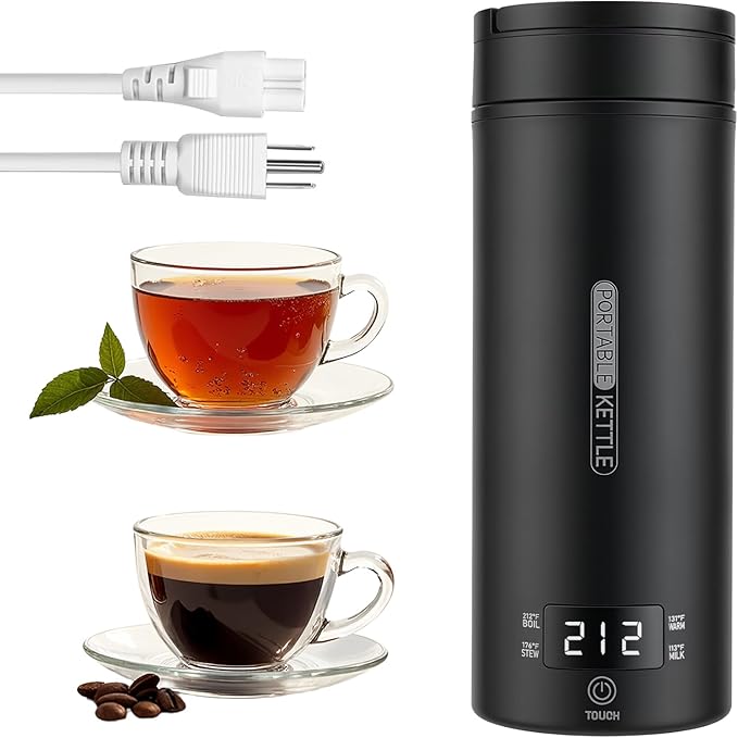Portable Electric Kettle （110V）, Travel Tea Kettle, 316 Stainless Steel Premium Liner, 4-speed Temperature Adjustment with Auto Shut-off and Boil-Off Protection black