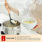 E-far Cooking Utensils Set of 6, Silicone Kitchen Utensils with Wooden Handle, Non-stick Cookware Friendly & Heat Resistant, Includes Spatula/Ladle/Slotted Turner/Serving Spoon/Spaghetti Server(Gray)