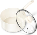 MICHELANGELO Nonstick Sauce Pan Sets, Ceramic Saucepan with Lid, Multipurpose Pot with Lid, Non-Toxic Saucepans, Induction Compatible, 3QT, White